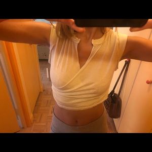 Wrap thin crop top short sleeve